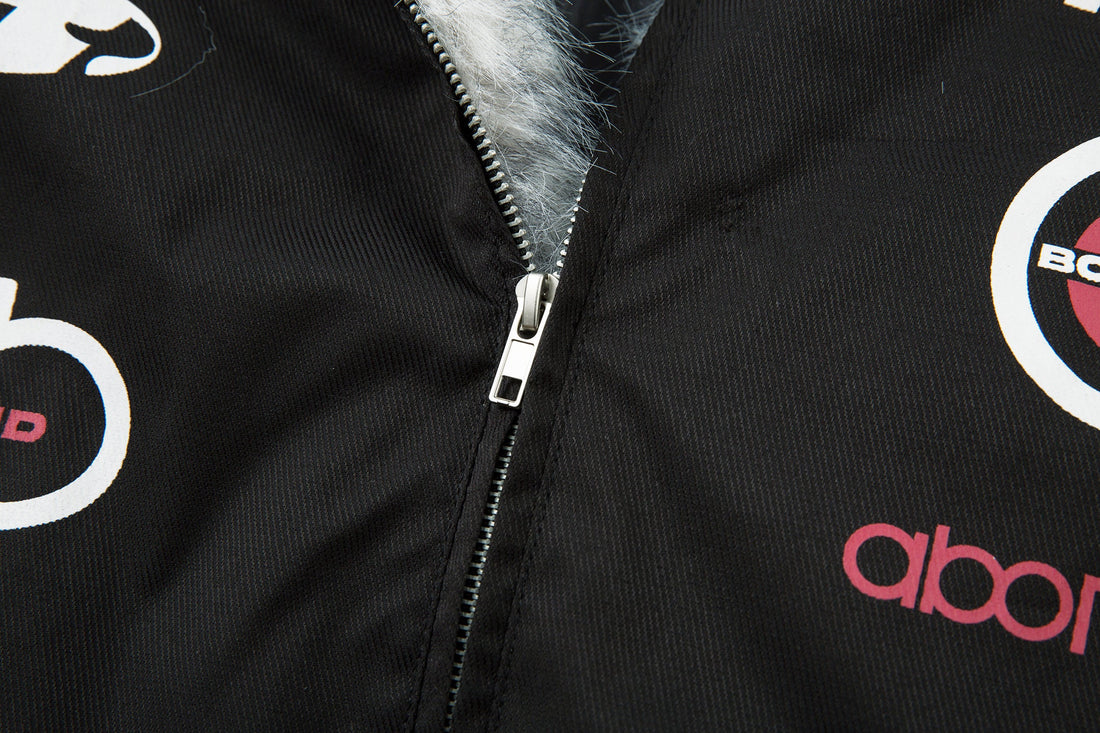 3-6-5.shop Racing Patch Faux Fur Hood Jacket