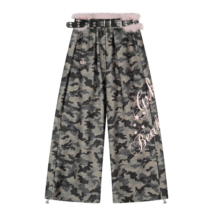 3-6-5.shop Camo Faux Fur Trim Pants