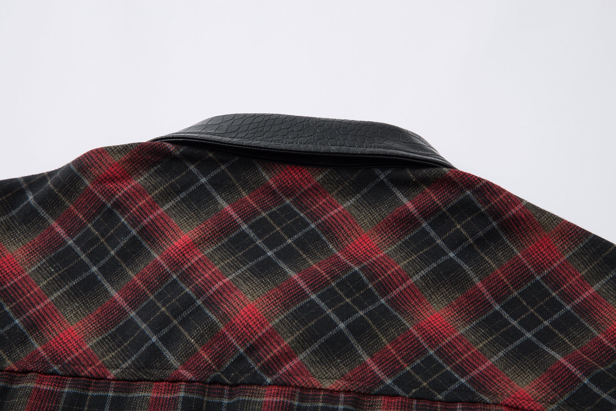 3-6-5.shop Plaid Faux-Leather Trim Flannel Shirt Jacket