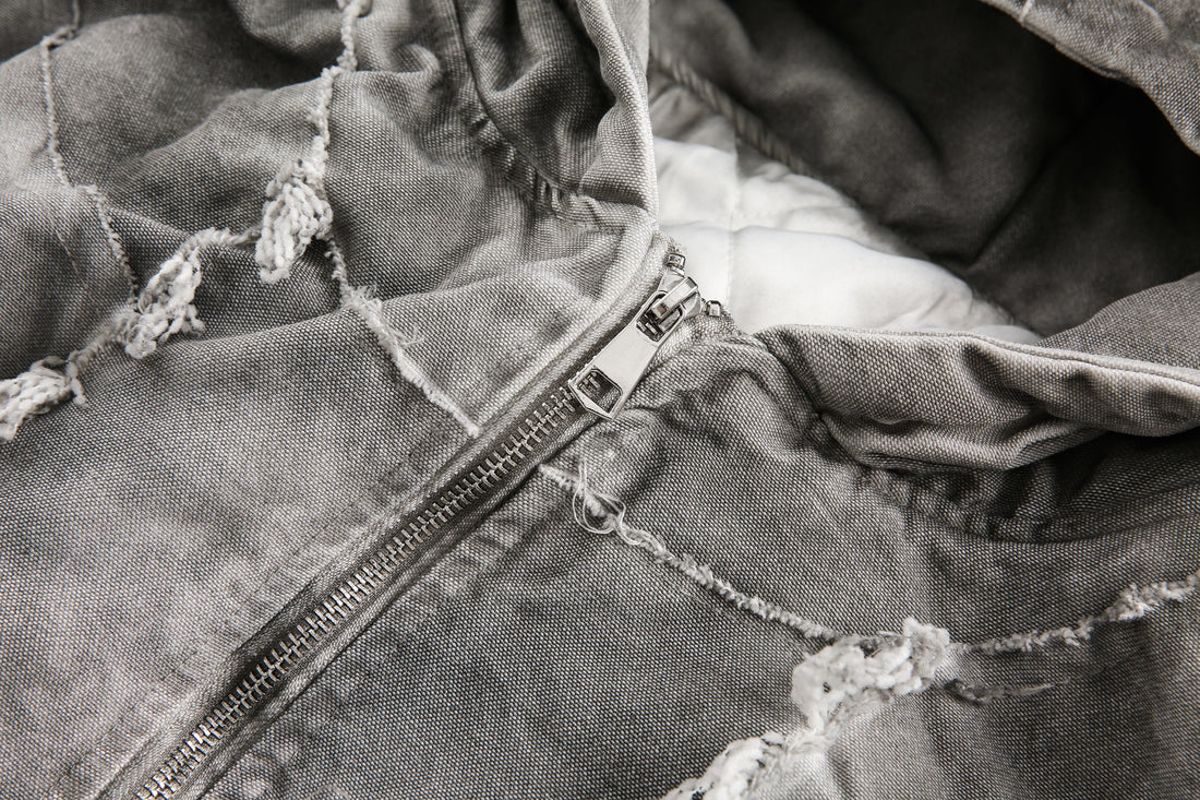 3-6-5.shop Distressed Patchwork Hoodie Jacket