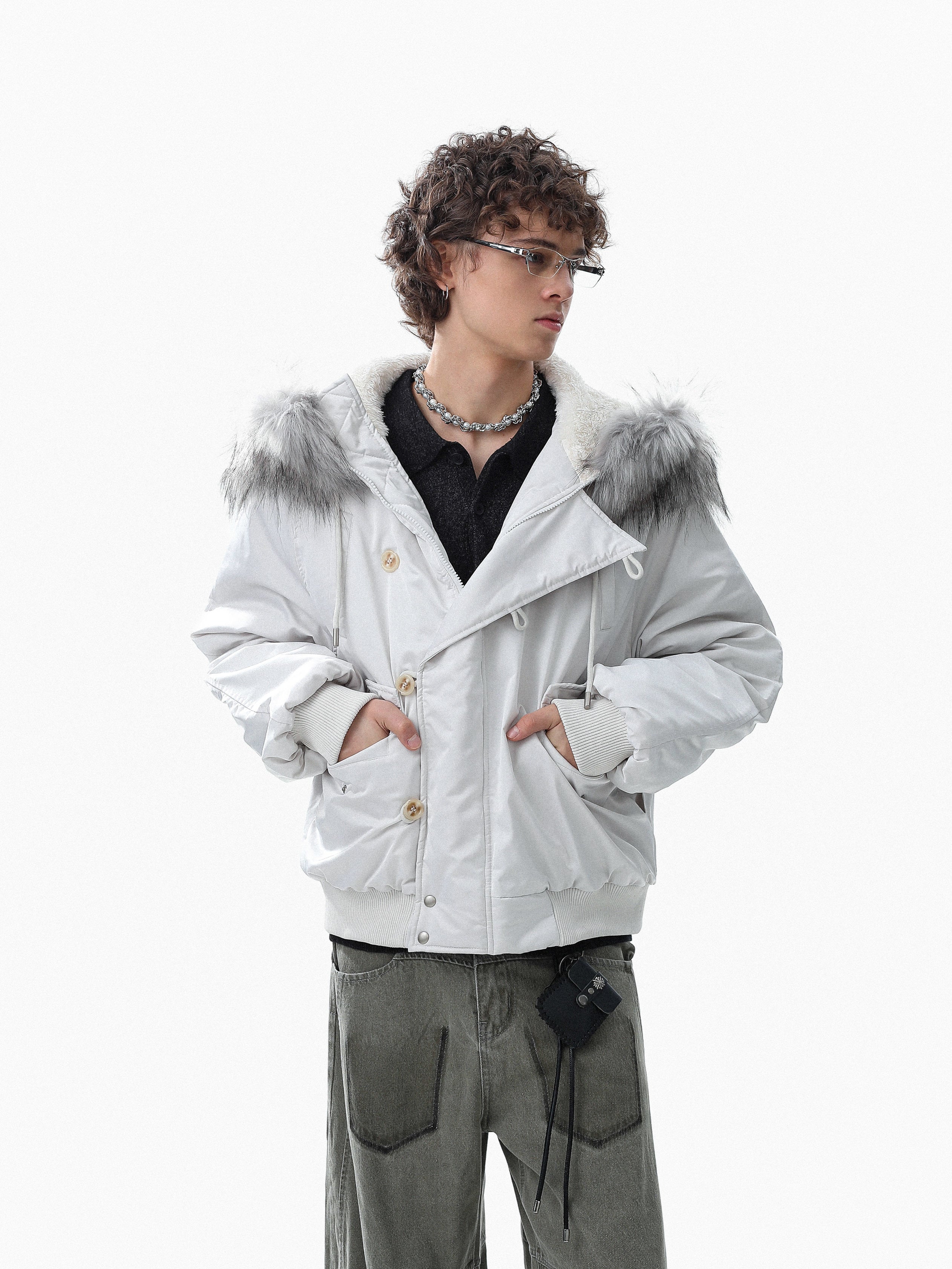 3-6-5.shop Faux Fur Trim Padded Bomber Jacket
