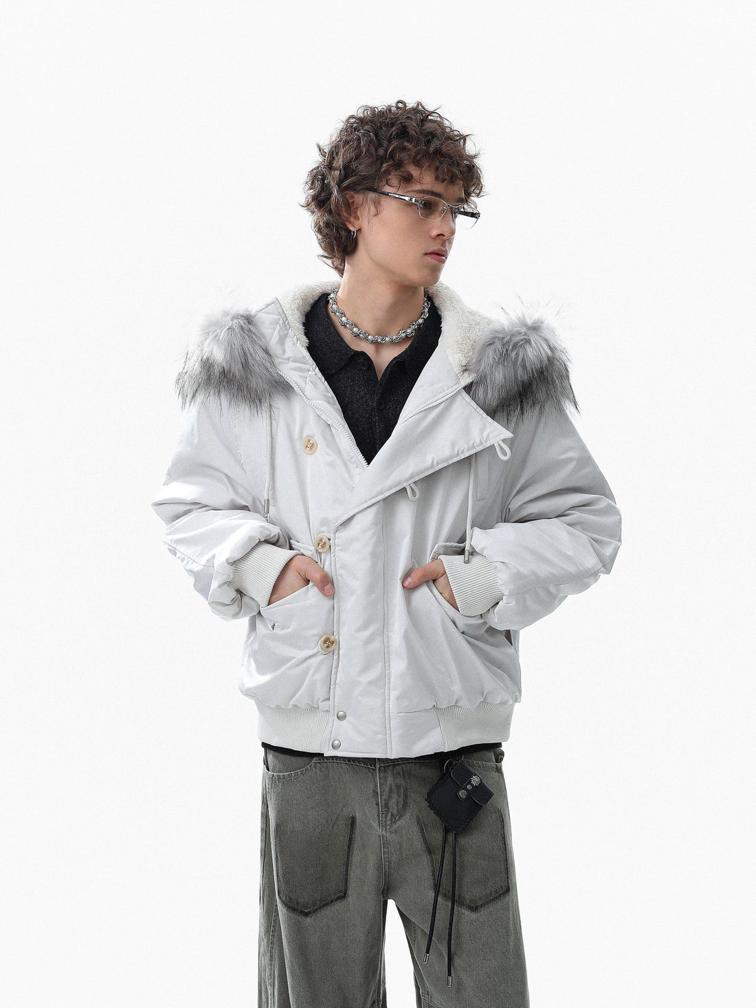 3-6-5.shop Faux Fur Trim Padded Bomber Jacket