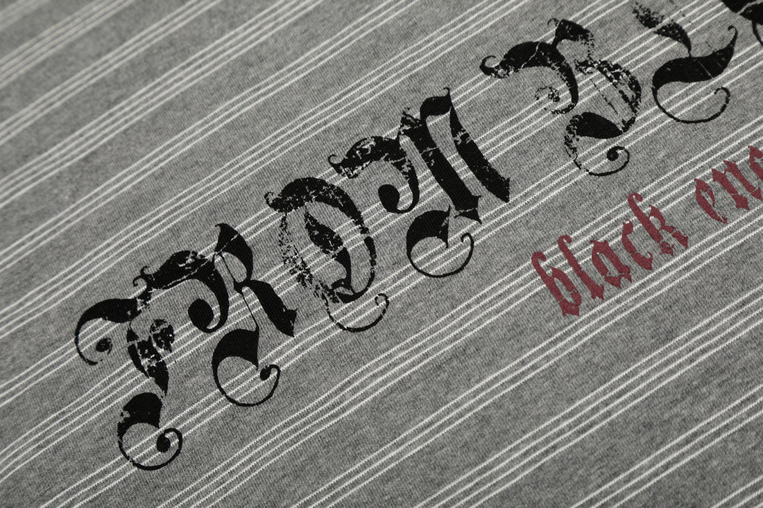 3-6-5.shop Striped Gothic Logo Long Sleeve Tee