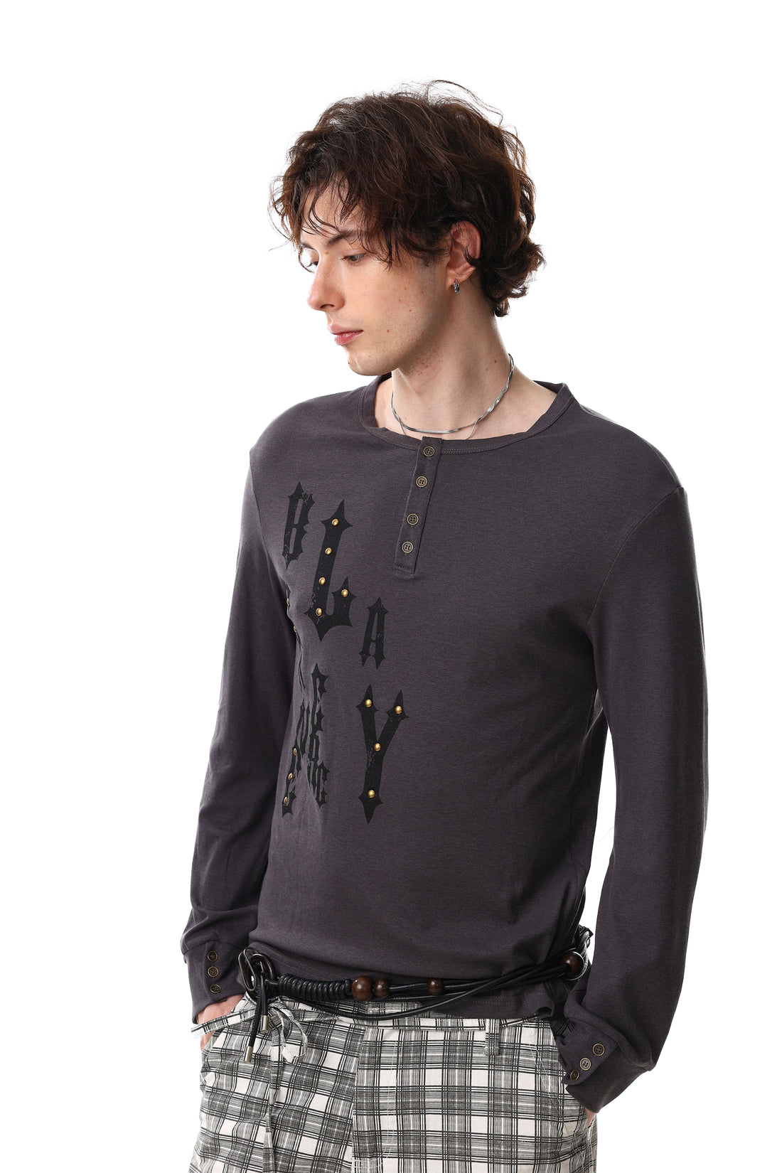 3-6-5.shop Graphic Long Sleeve Henley Tee