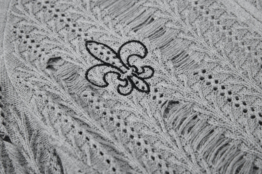 3-6-5.shop Distressed Knit Zip Cardigan