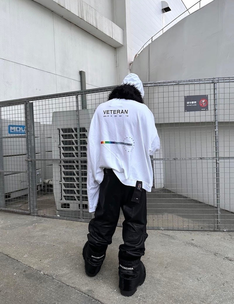 3-6-5.shop Curved-Stitch Leather Denim Pants