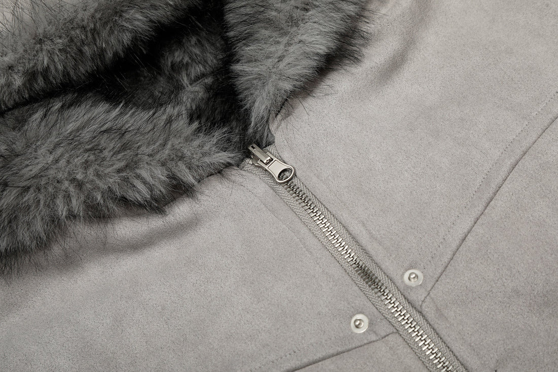 3-6-5.shop Reversible Faux Suede Fur Hooded Jacket