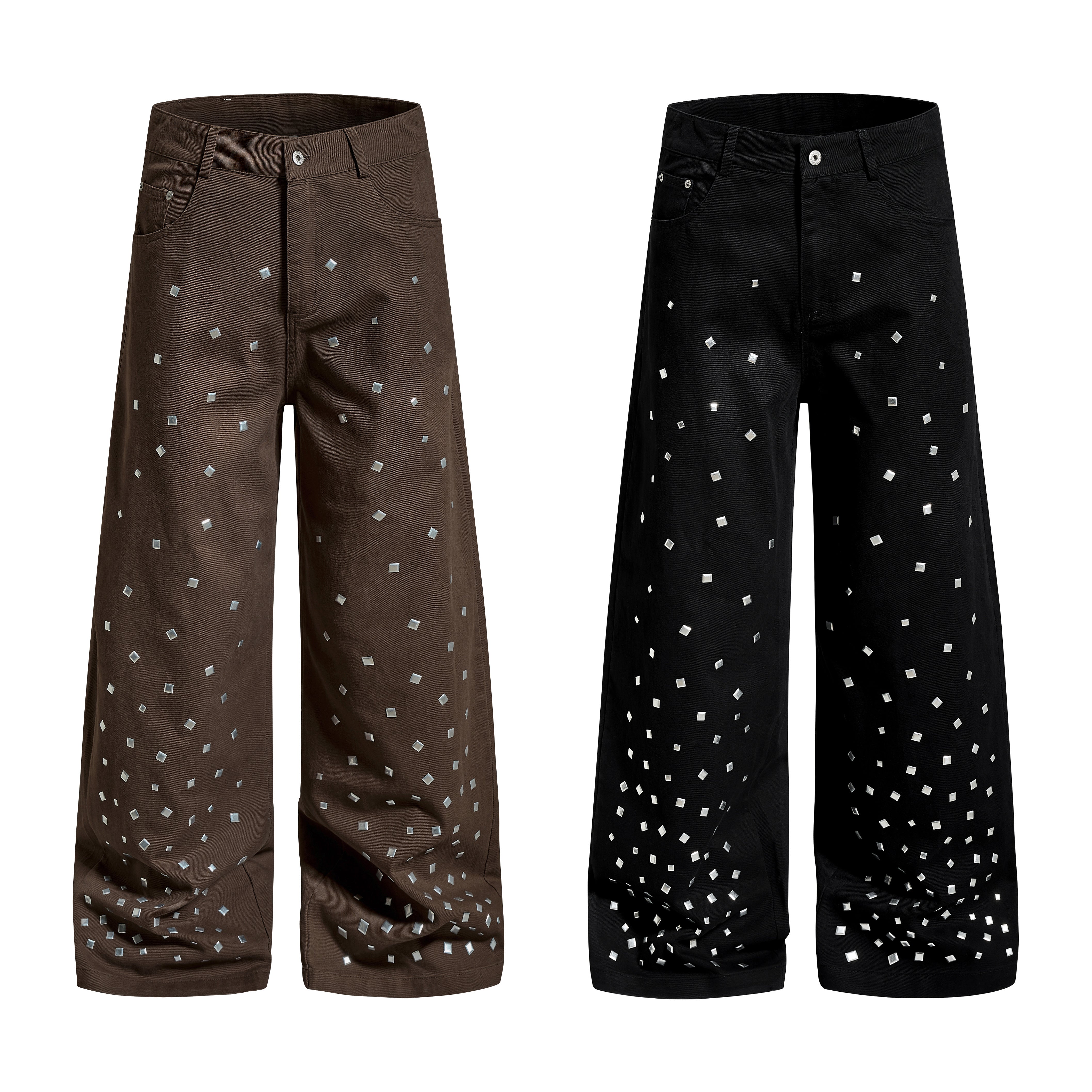 3-6-5.shop Stud Detail Wide-Leg Pants