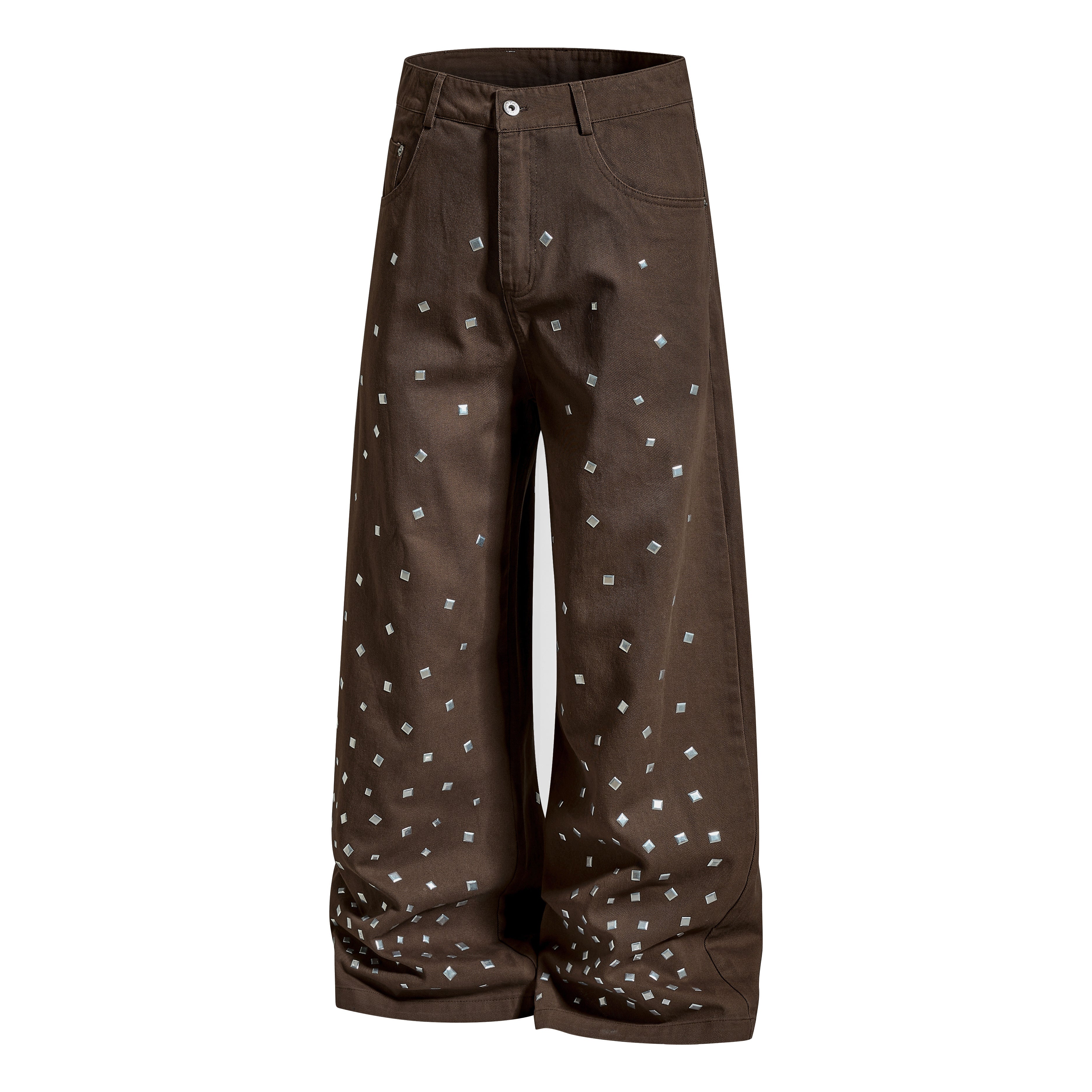3-6-5.shop Stud Detail Wide-Leg Pants