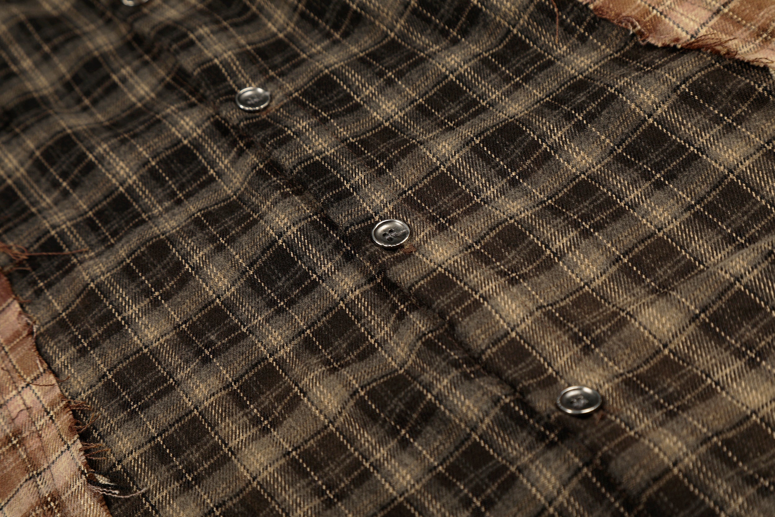 3-6-5.shop Patchwork Distressed Plaid Button-Up Shirt