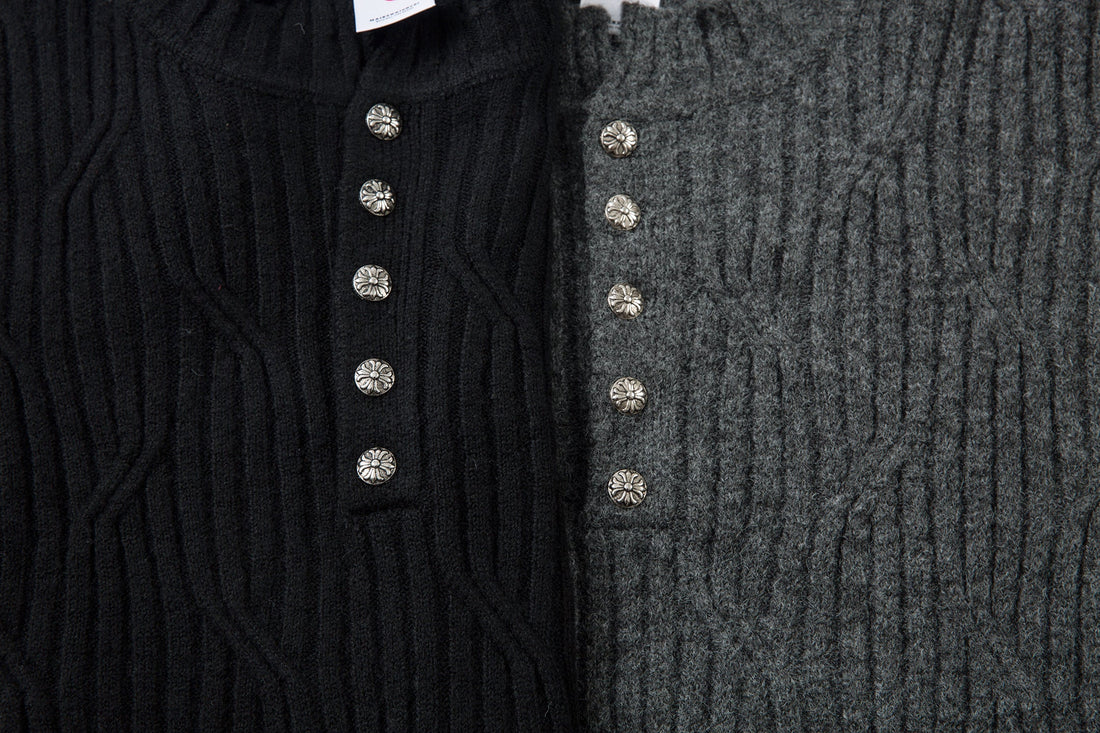 3-6-5.shop Distressed Ribbed Henley Knit