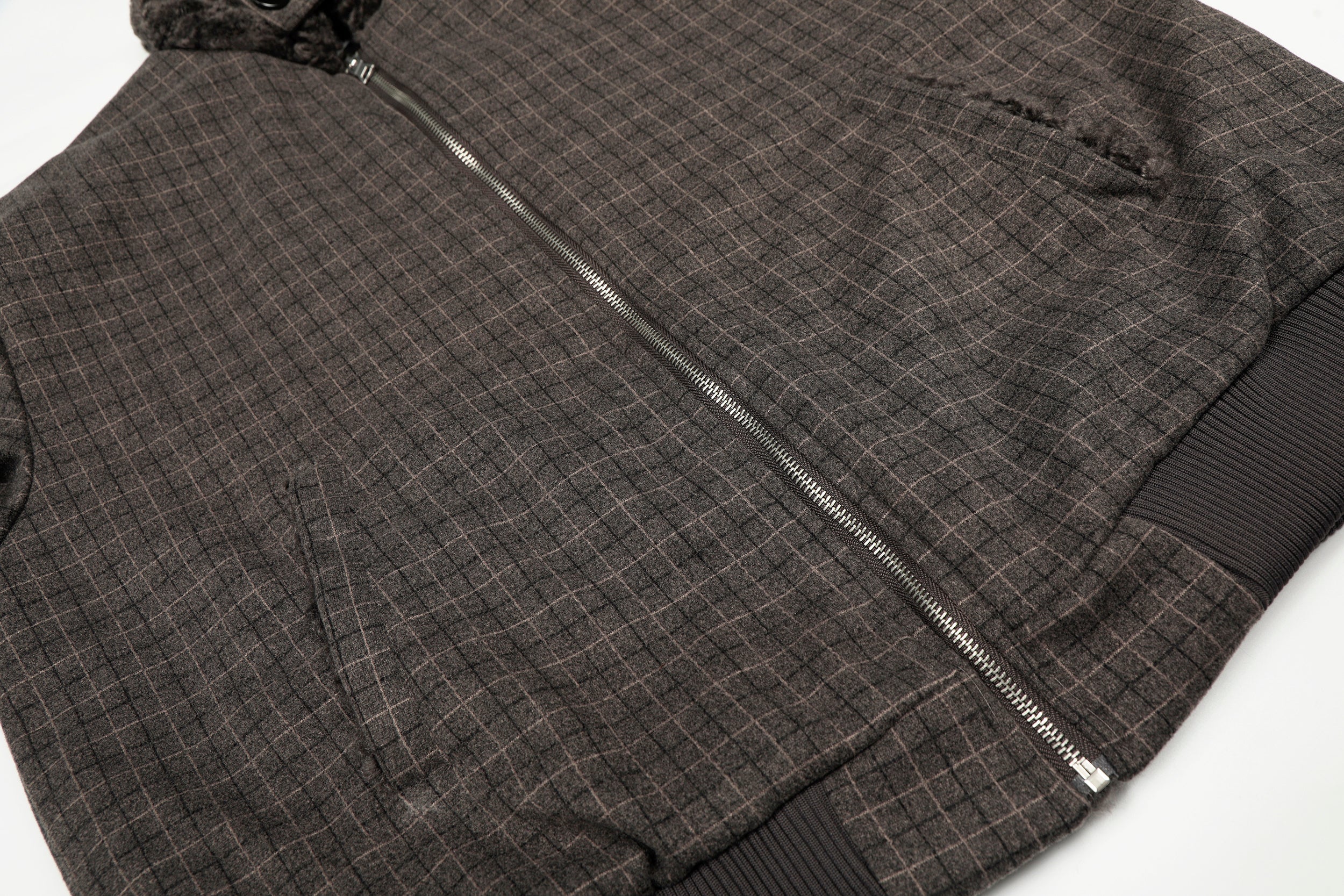 3-6-5.shop Check Pattern Faux Fur Collar Jacket