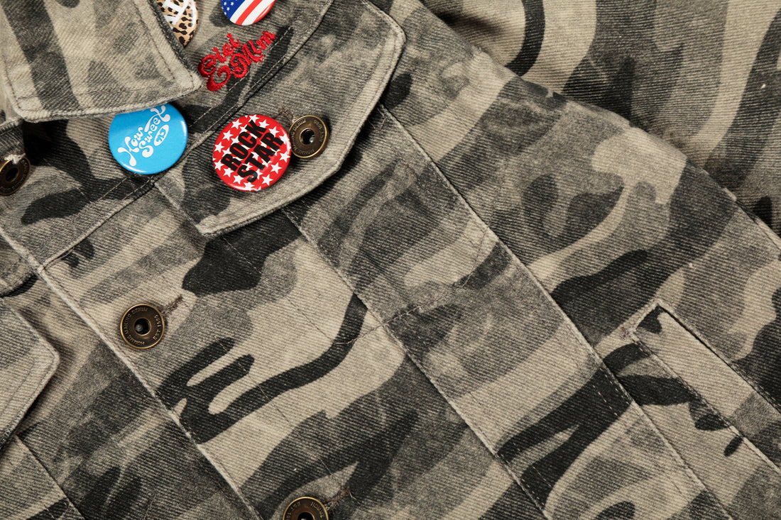 3-6-5.shop Camo Badge Denim Jacket