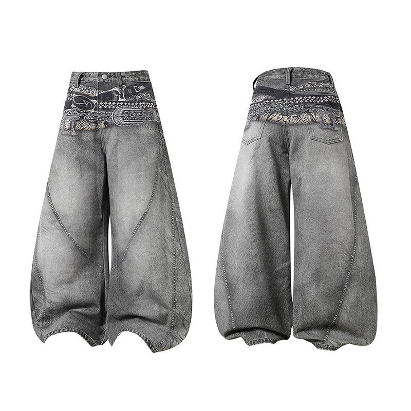 3-6-5.shop Bandana Patch Curved Denim Pants