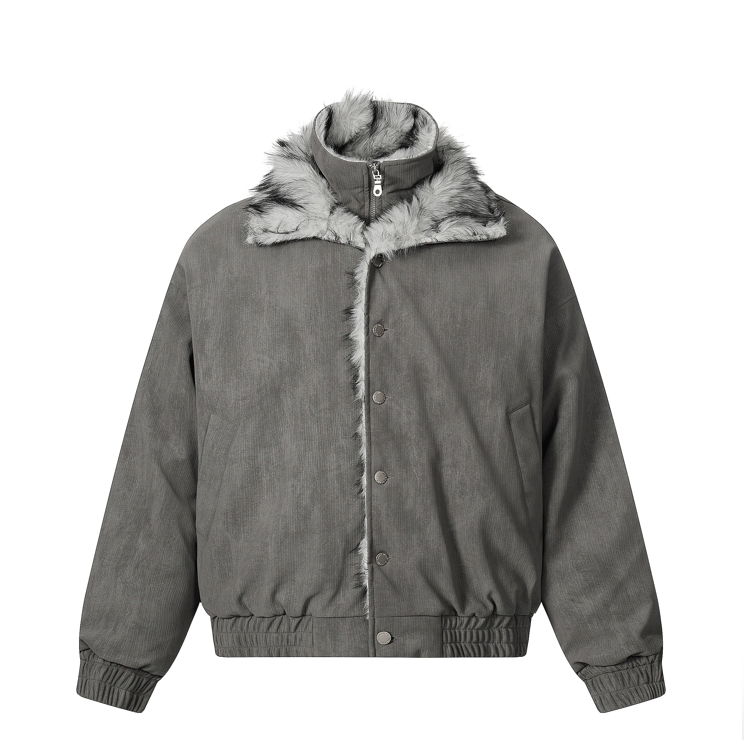3-6-5.shop Faux Fur Trim High-Neck Bomber Jacket