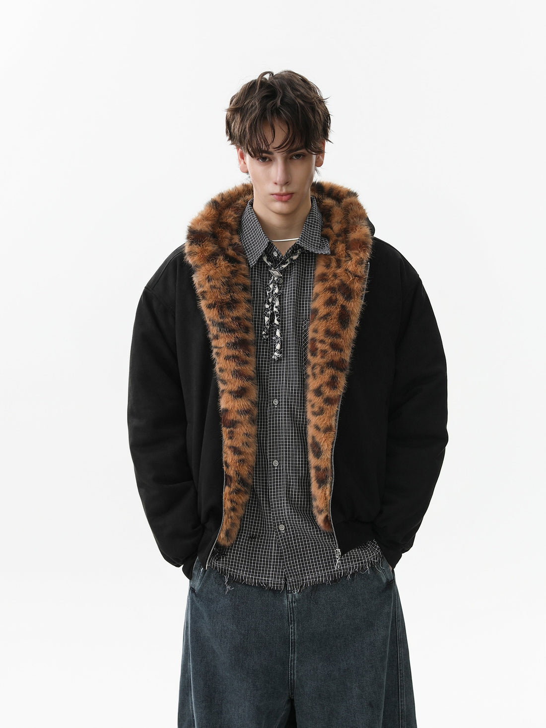 3-6-5.shop Faux Fur-Lined Leopard Hood Jacket