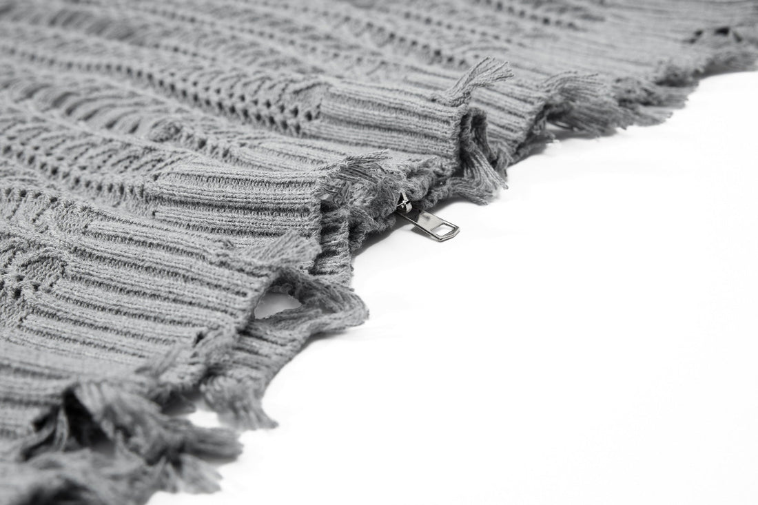 3-6-5.shop Distressed Knit Zip Cardigan