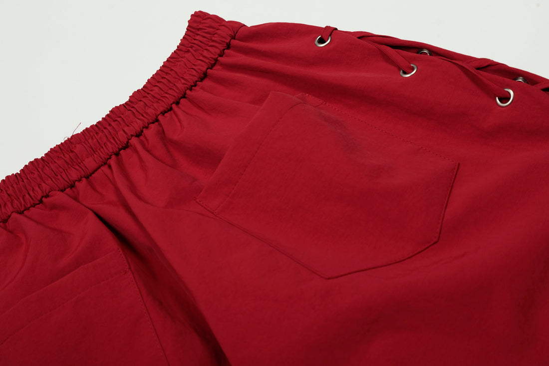 3-6-5.shop Cross Embroidered Lace-Up Wide-Leg Pants