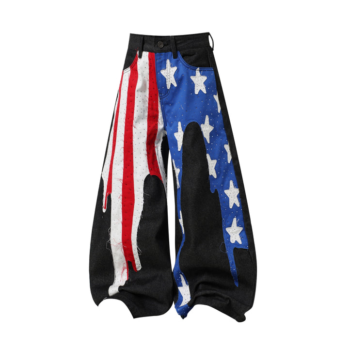 3-6-5.shop Star-Graphic Wide-Leg Denim Pants