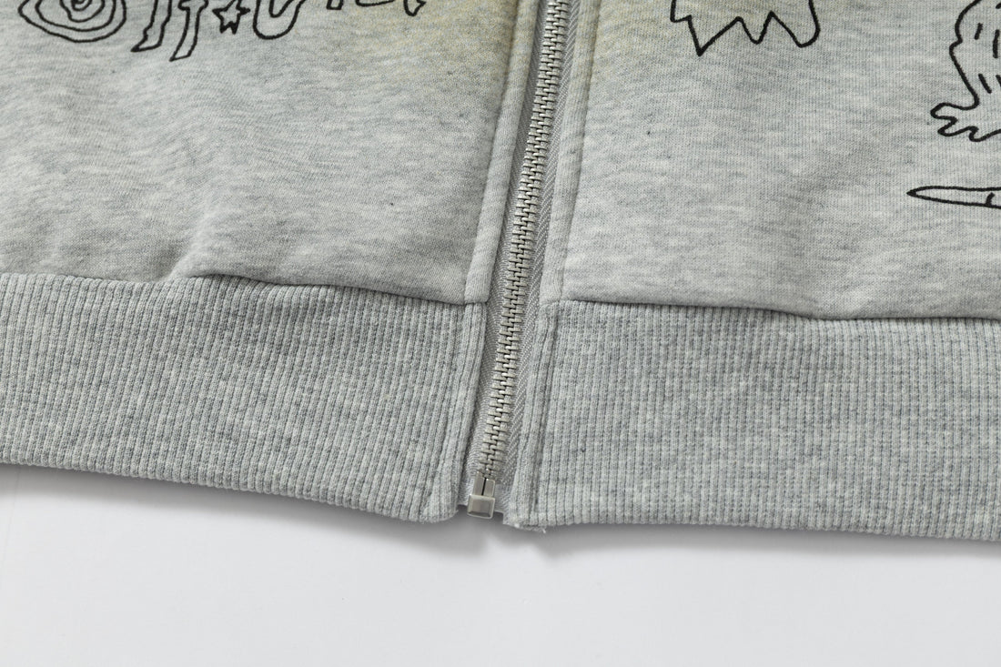 3-6-5.shop Doodle Graphic Zip Hoodie