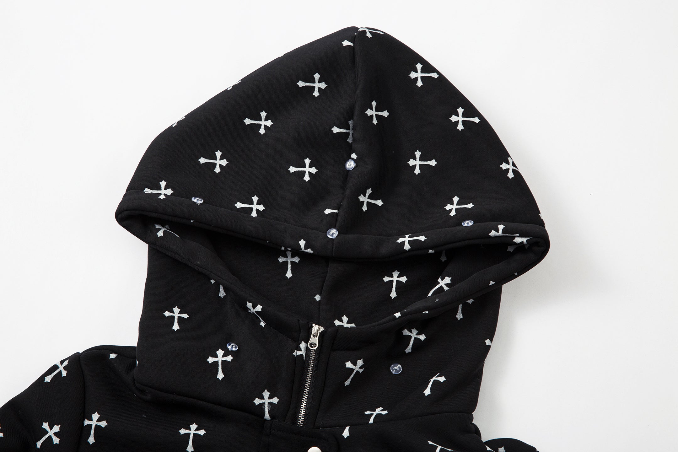 3-6-5.shop Cross Print Faux Fur Hooded Jacket