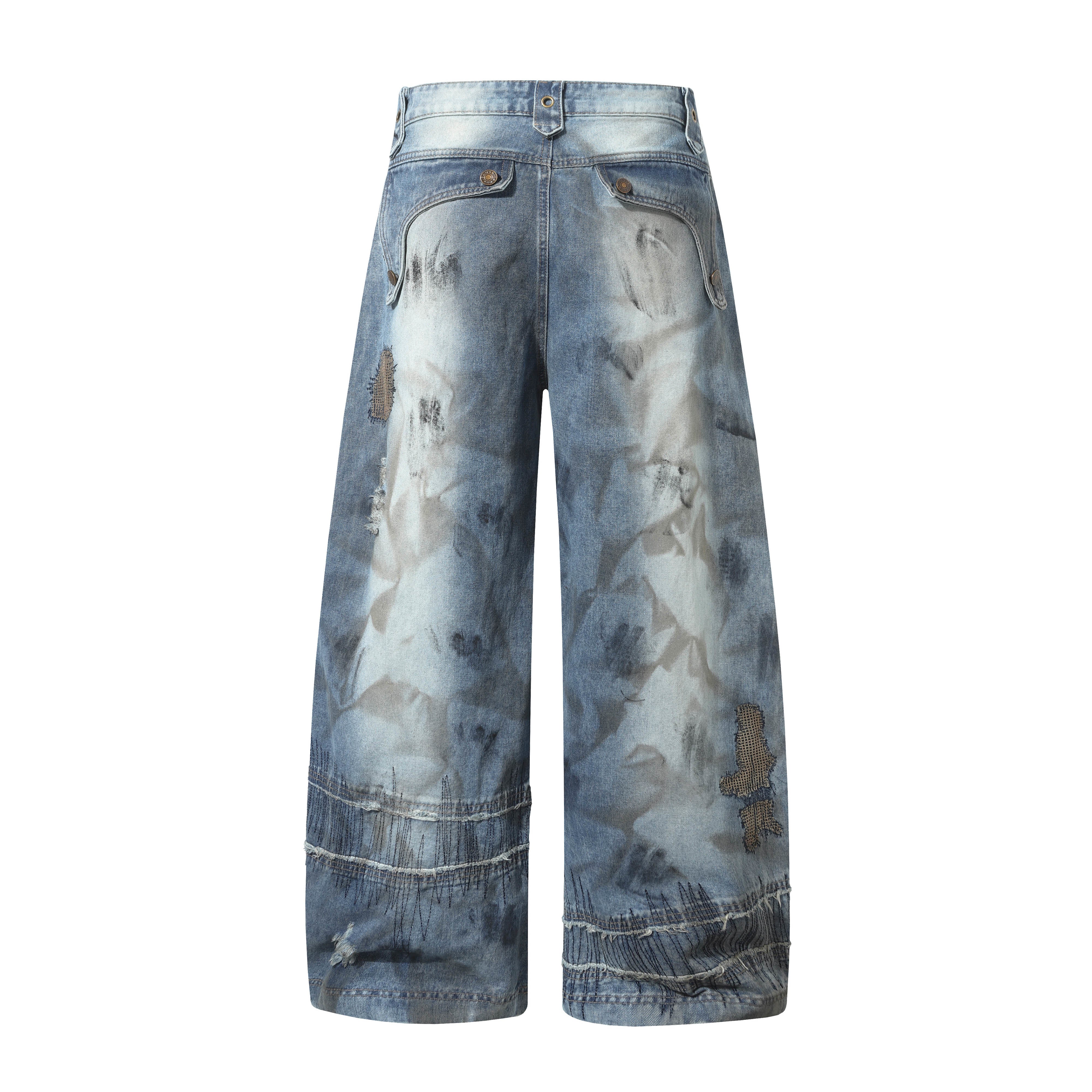 3-6-5.shop Distressed Patchwork Denim Pants