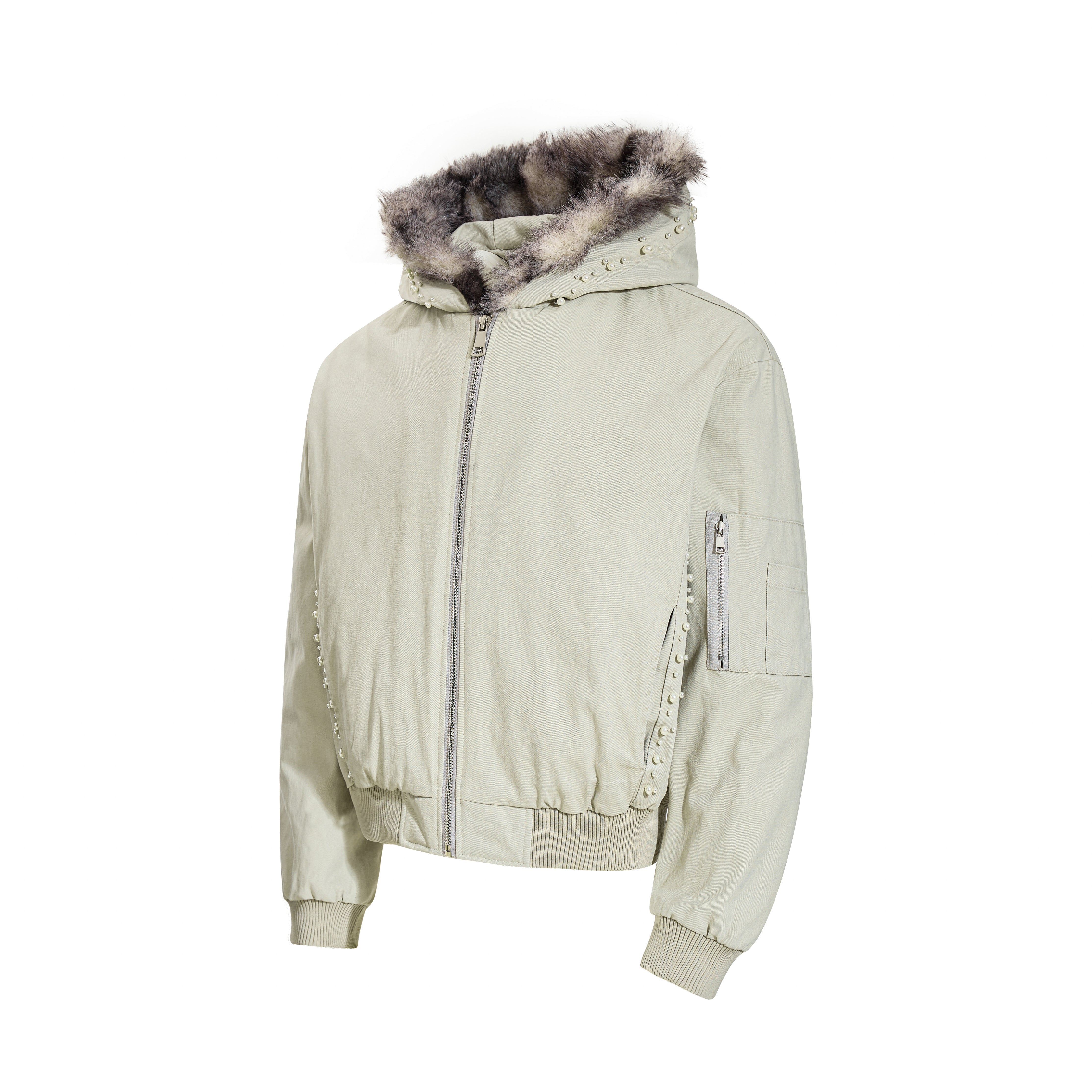 3-6-5.shop Studded Fur-Trim Hooded Jacket