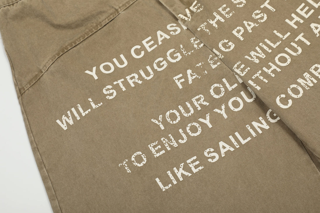 3-6-5.shop Text-Print Vintage Wide-Leg Pants