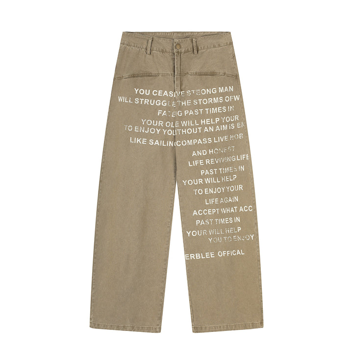 3-6-5.shop Text-Print Vintage Wide-Leg Pants