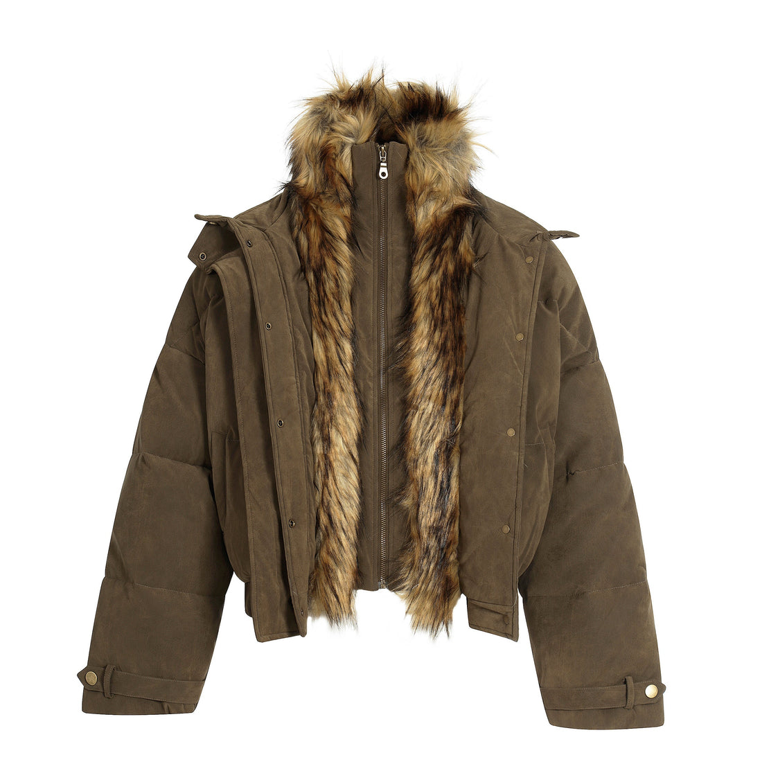 3-6-5.shop Detachable Faux Fur PU Puffer Jacket