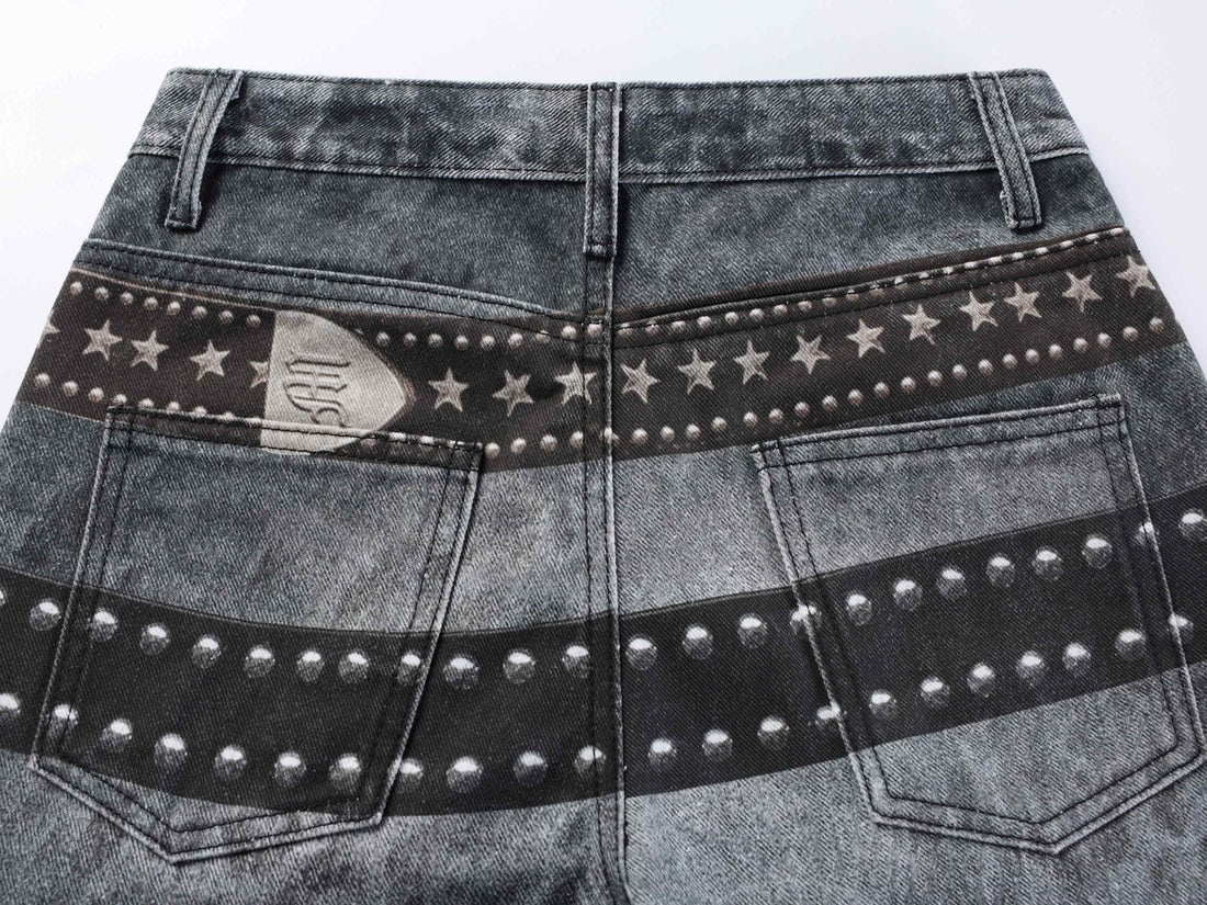3-6-5.shop Washed Studded Wide-Leg Jeans