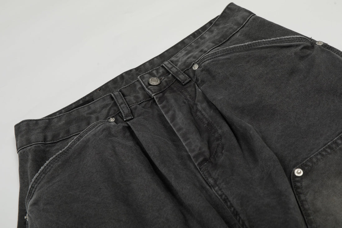 3-6-5.shop Washed Utility Wide-Leg Denim Pants