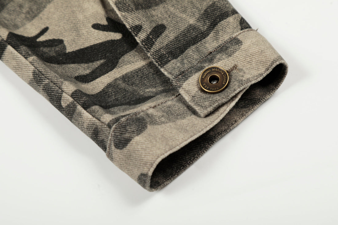3-6-5.shop Camo Badge Denim Jacket