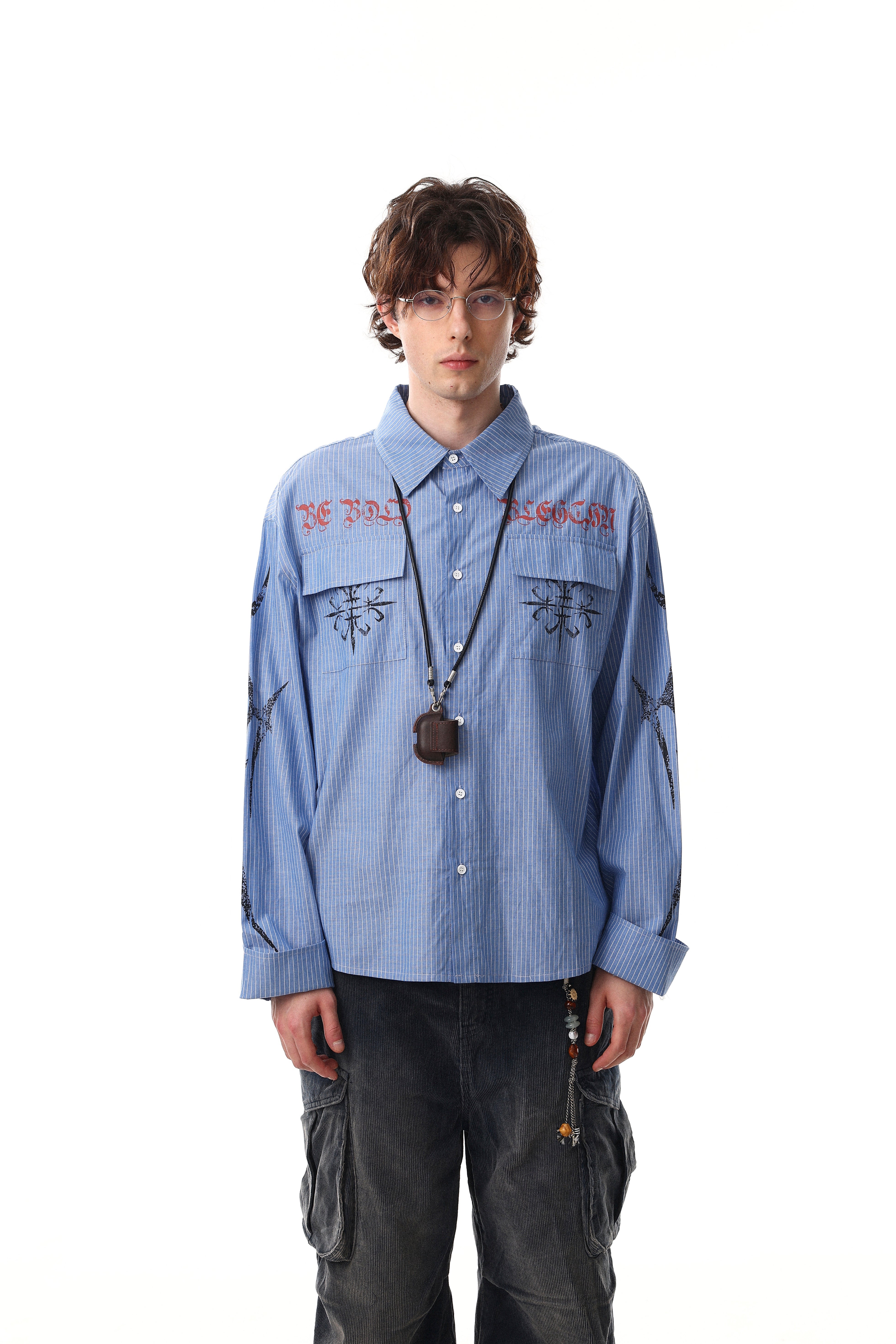 3-6-5.shop Striped Graphic Button-Up Shirt
