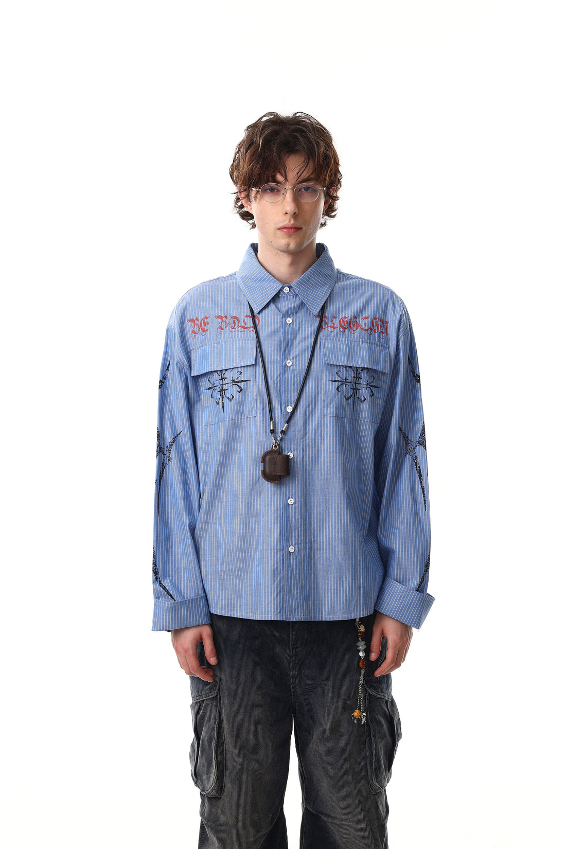 3-6-5.shop Striped Graphic Button-Up Shirt