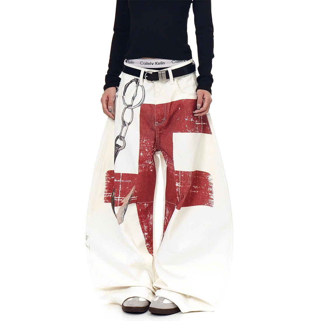 3-6-5.shop Chain Print Cross Barrel Jeans