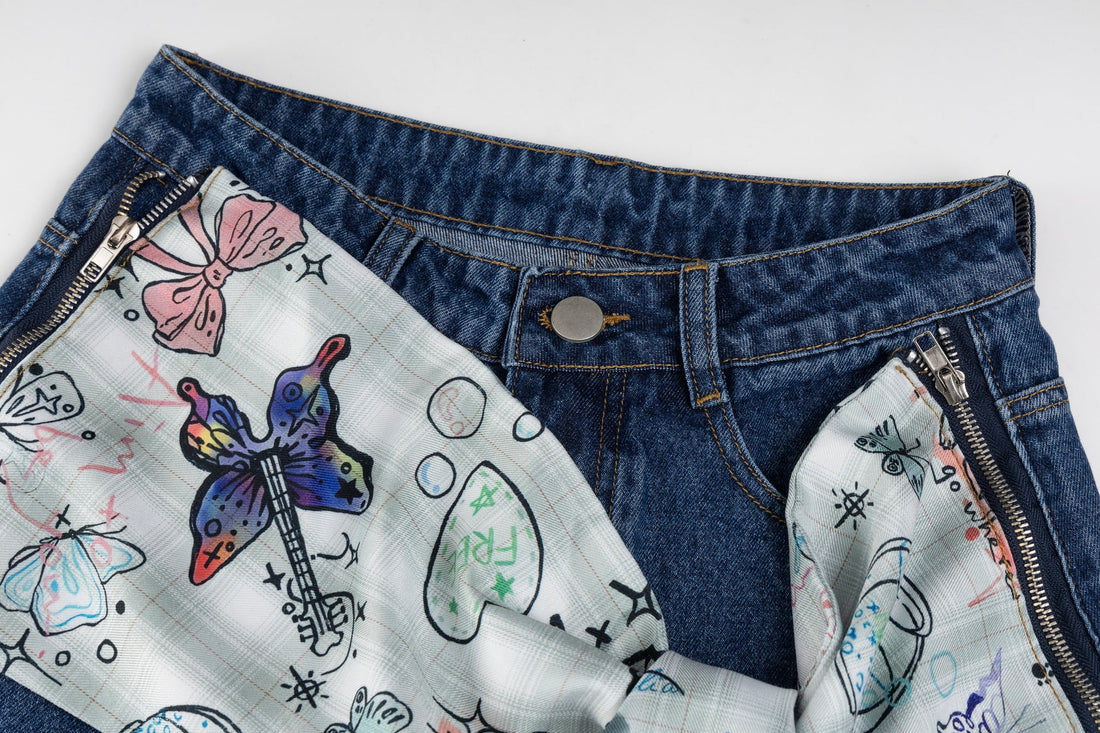 3-6-5.shop Bunny Ribbon Curved Jeans