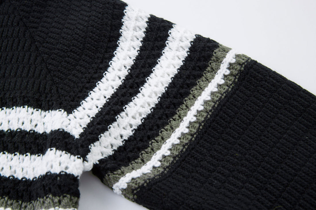 3-6-5.shop Striped Knit Polo Sweater