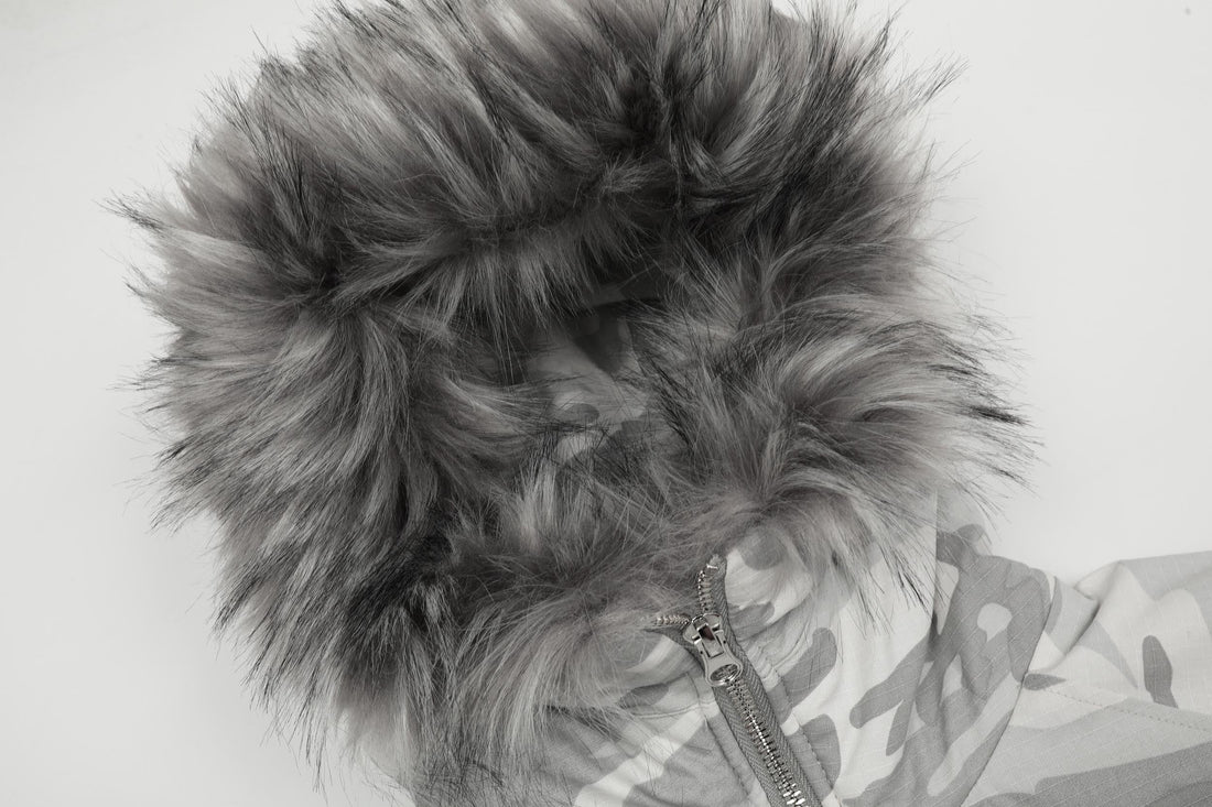 3-6-5.shop White Camo Faux Fur Hooded Padded Jacket