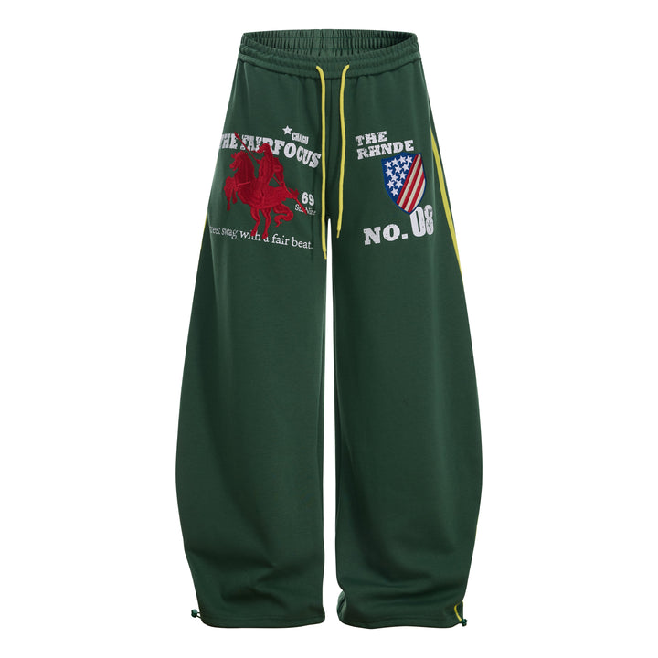 3-6-5.shop Retro College Badge Wide-Leg Sweatpants