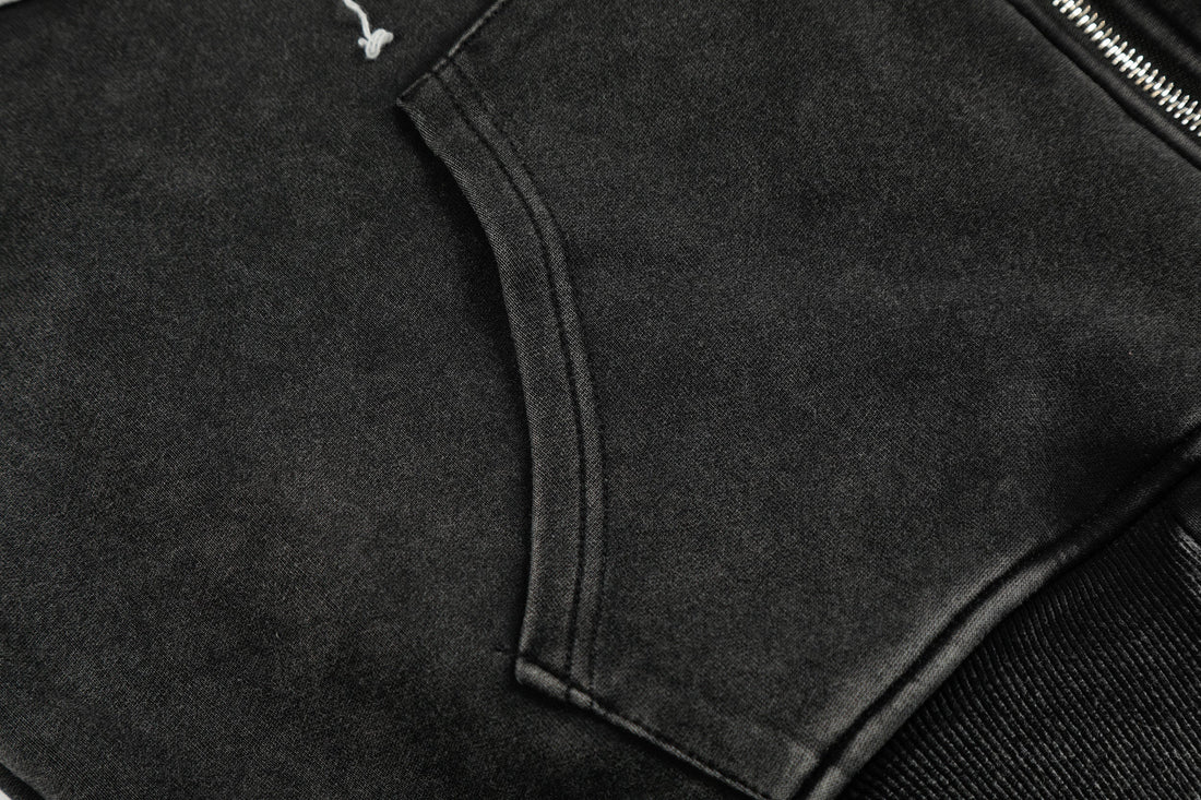 3-6-5.shop Distressed Graphic Zip Hoodie