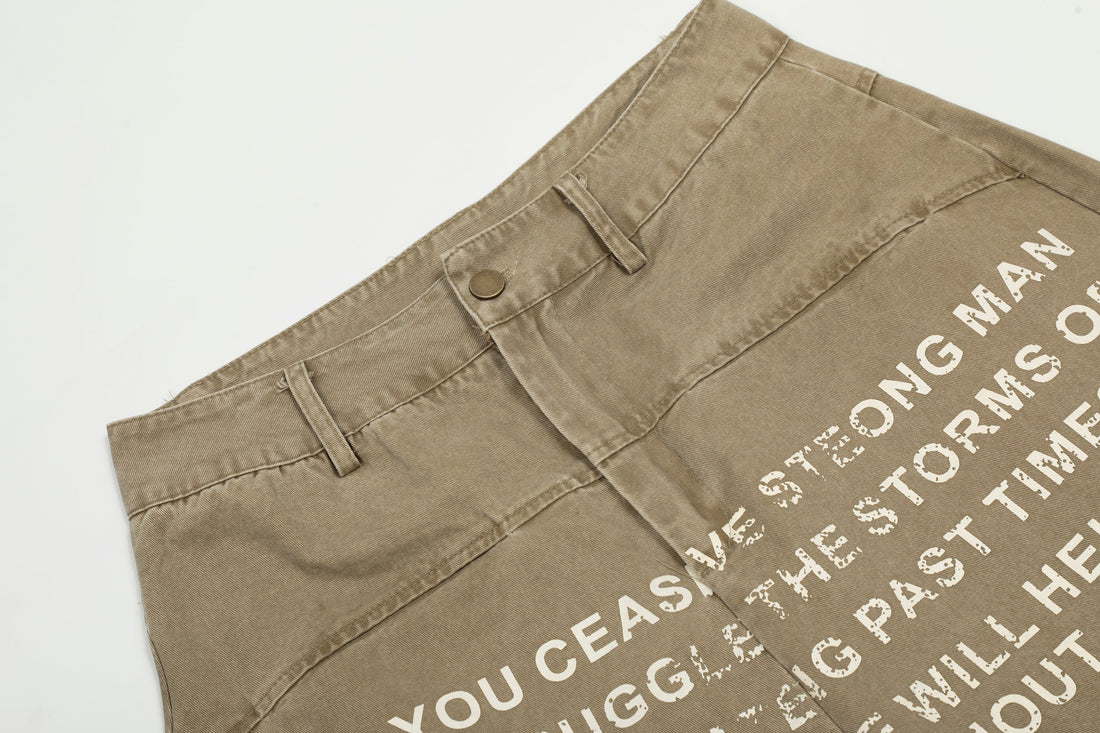 3-6-5.shop Text-Print Vintage Wide-Leg Pants