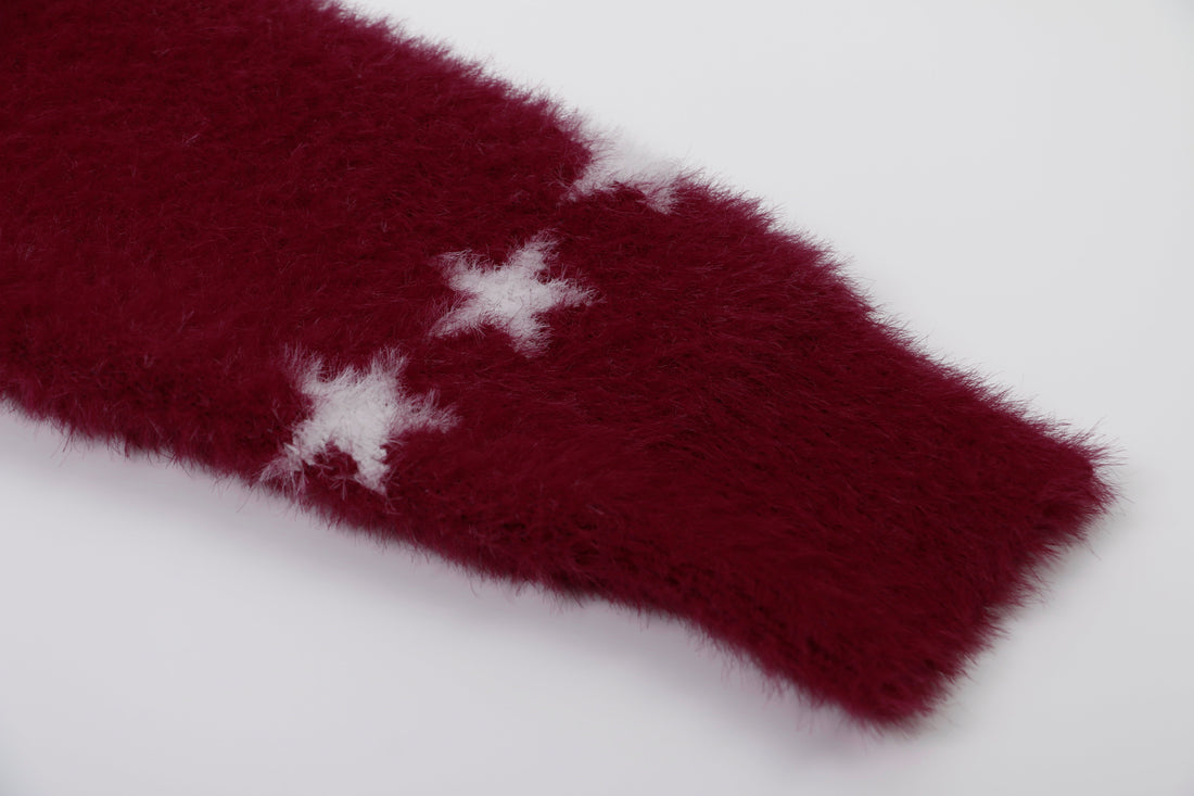 3-6-5.shop Flag Pattern Fuzzy Half-Zip Sweater