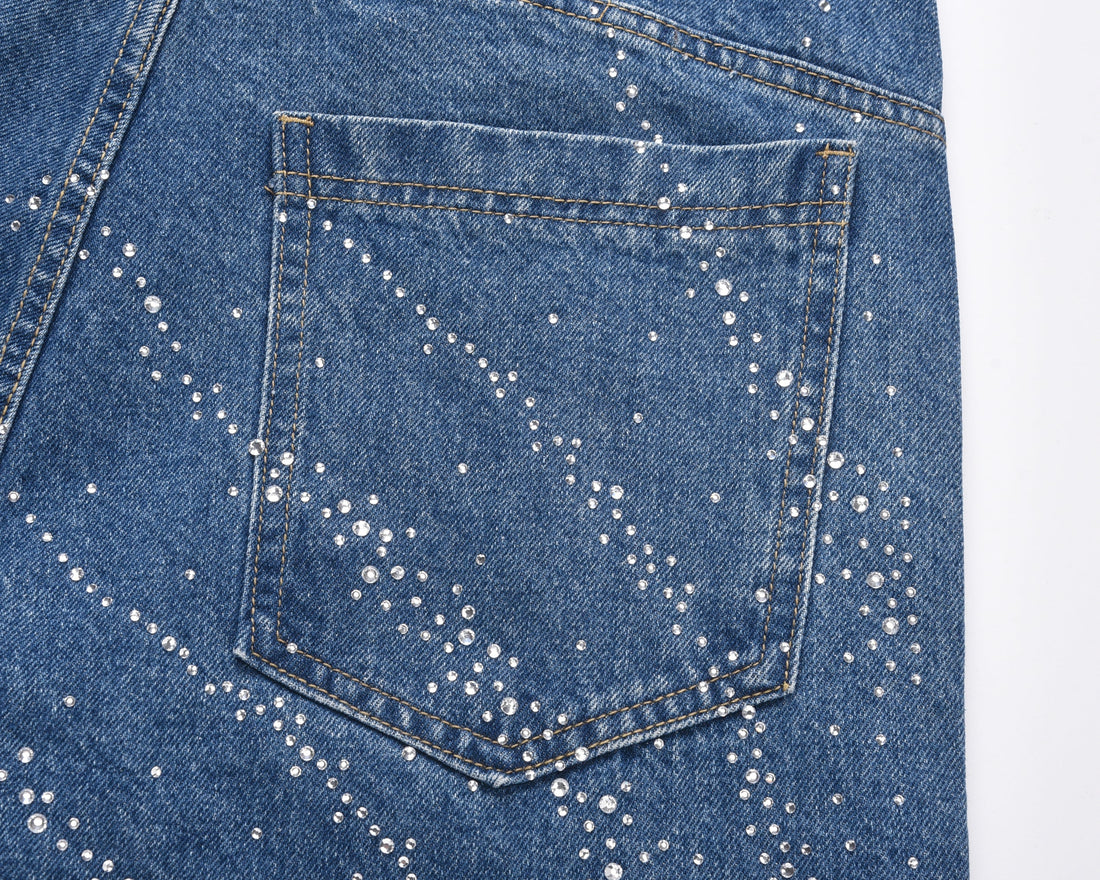 3-6-5.shop Rhinestone Burst Denim Shorts