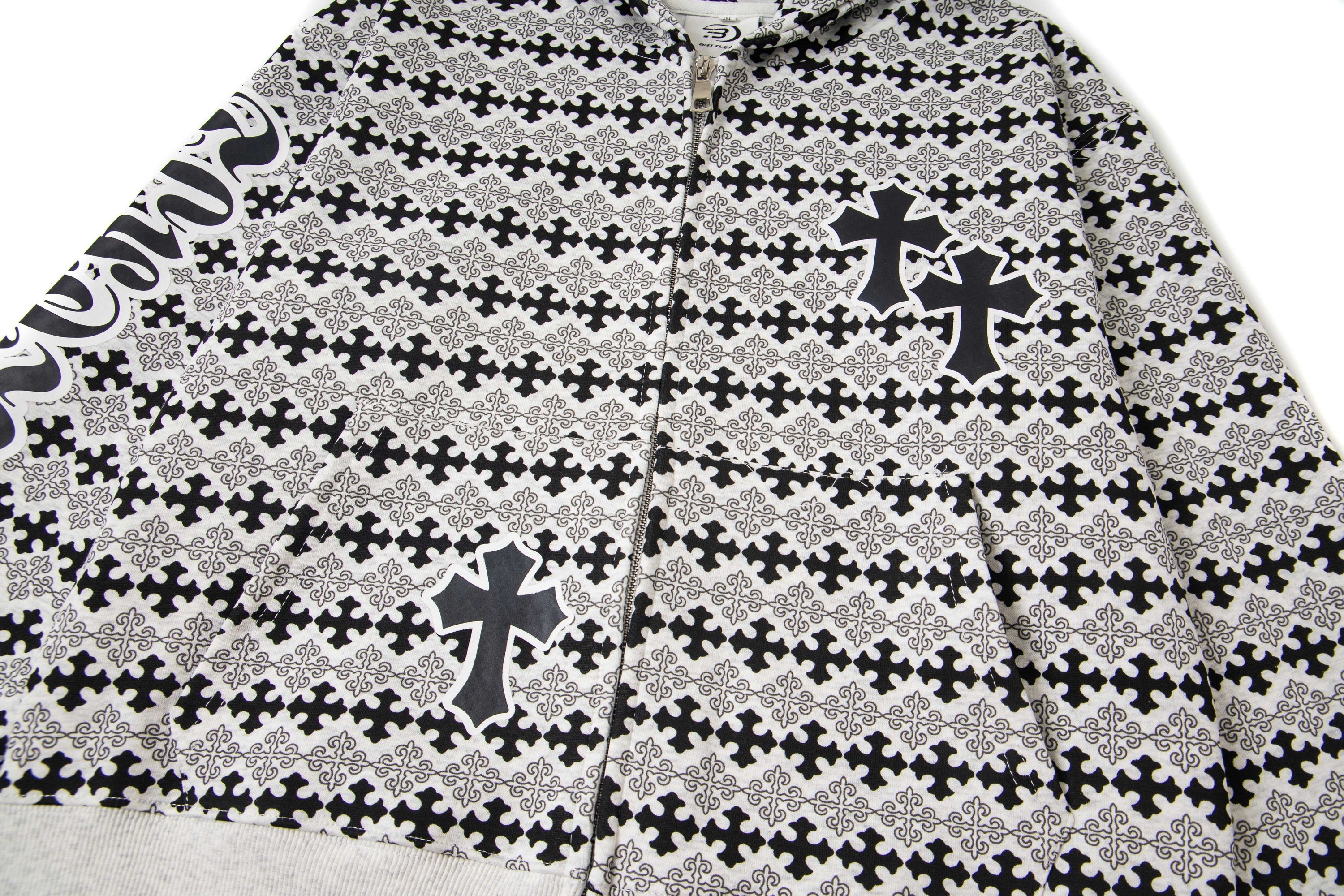 3-6-5.shop Gothic Pattern Full-Zip Hoodie