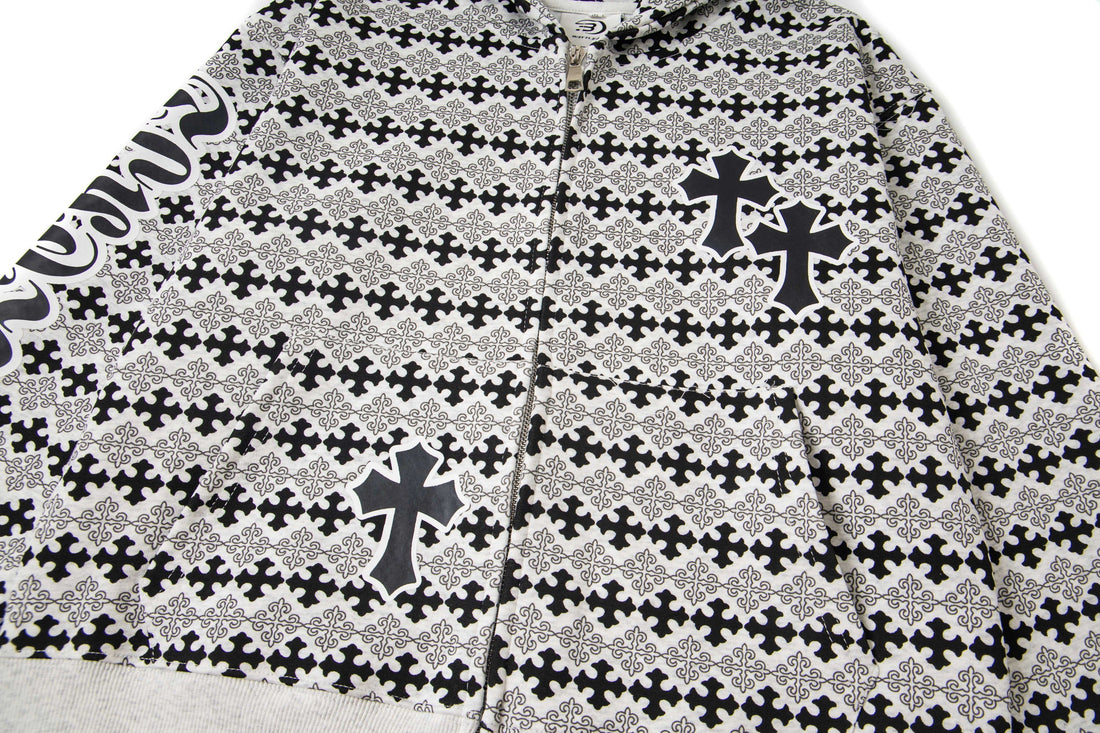 3-6-5.shop Gothic Pattern Full-Zip Hoodie