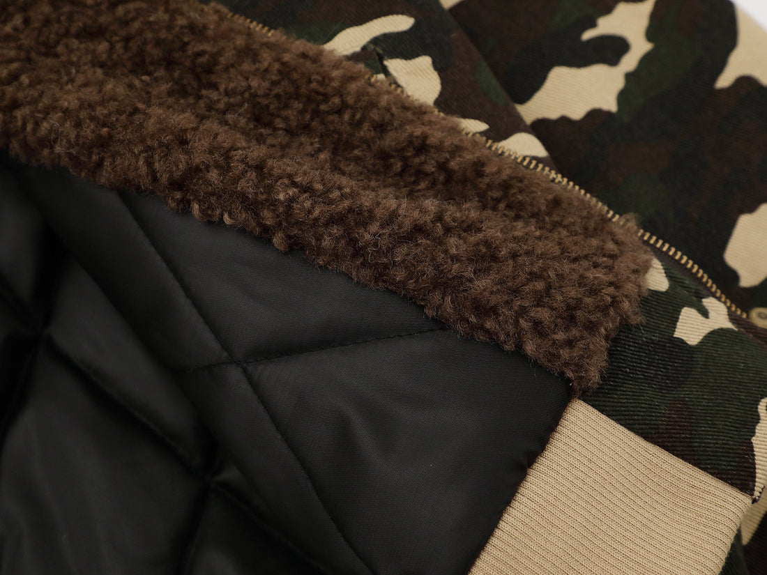 3-6-5.shop Camo Patch Fur Hoodie Jacket