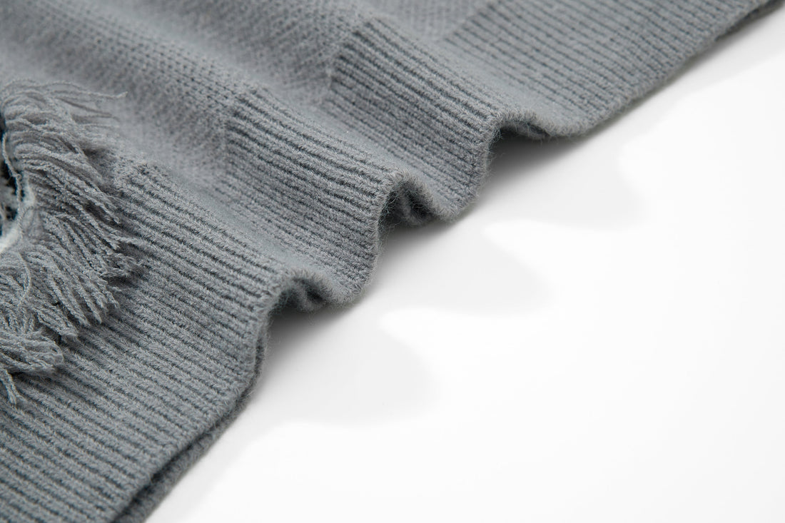 3-6-5.shop Fringe Patch Knit Sweater