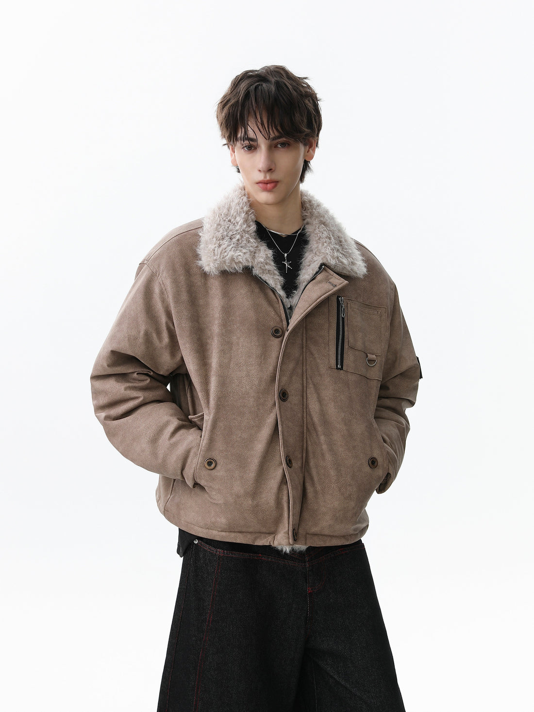 3-6-5.shop Faux Shearling Collar PU Jacket