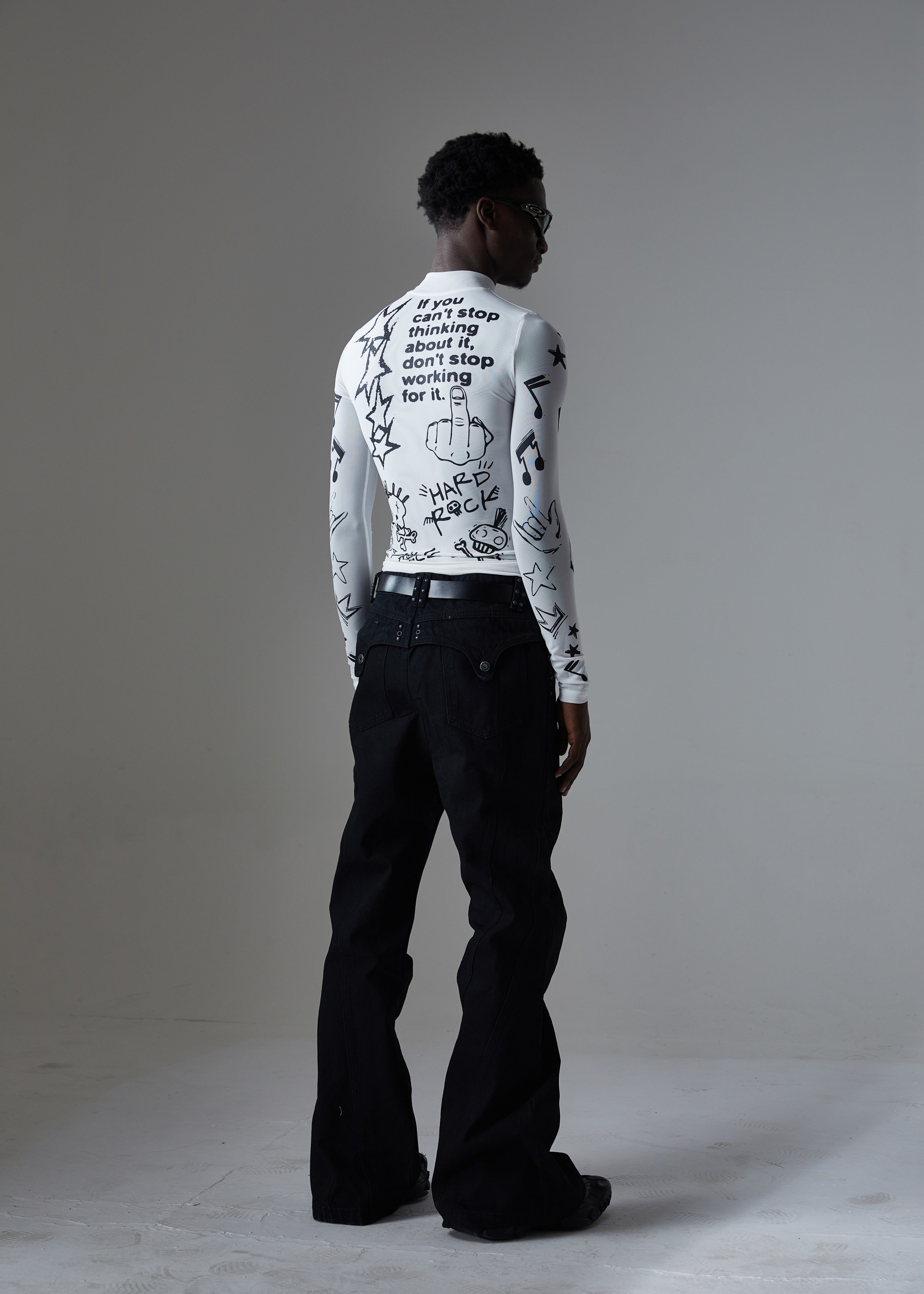 3-6-5.shop Studded Panel Wide-Leg Jeans